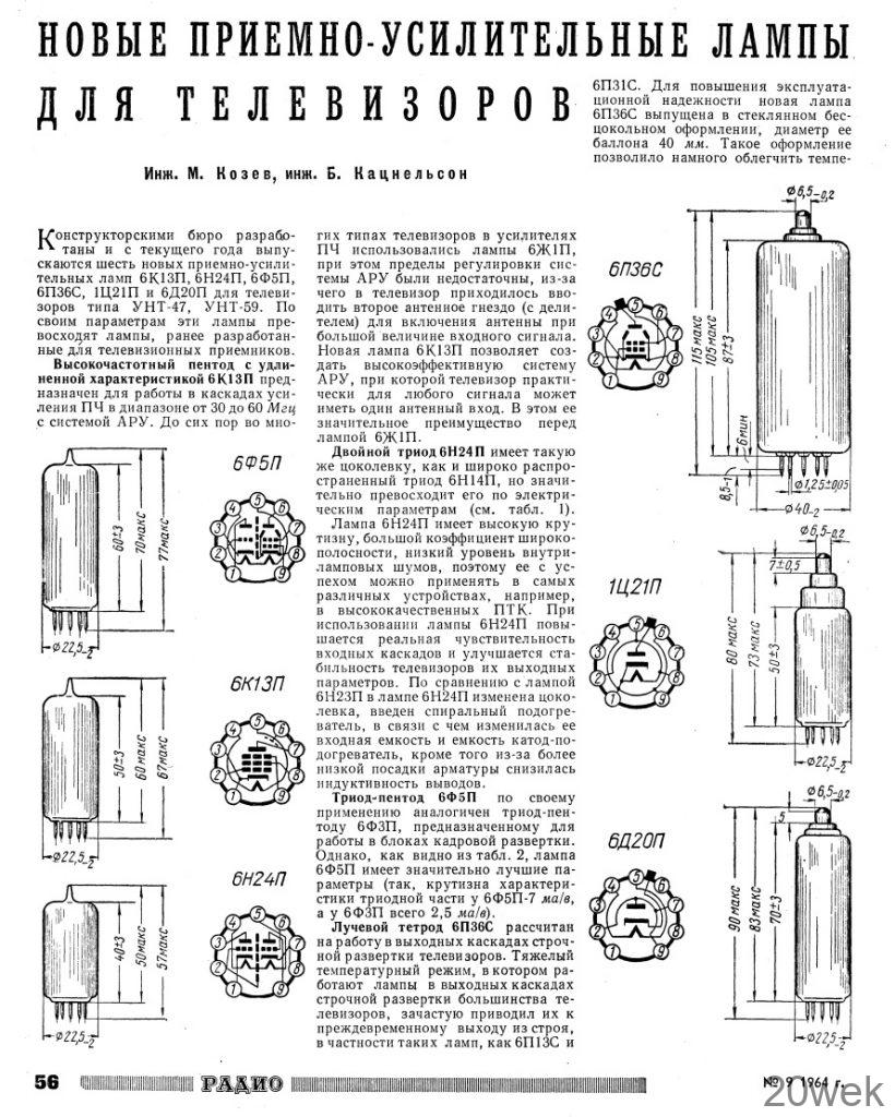 6К13П, 6Н24П, 6Ф5П, 6П36С, 1Ц21П и 6Д20П